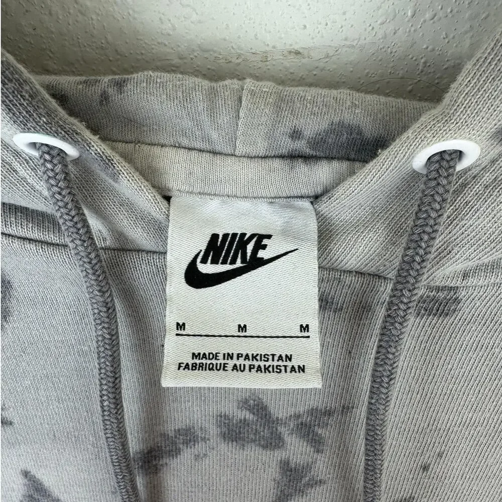 Nike Women's Oversized Cropped Hoodie Washed Jersey Black Grey Splash Dye Sz M